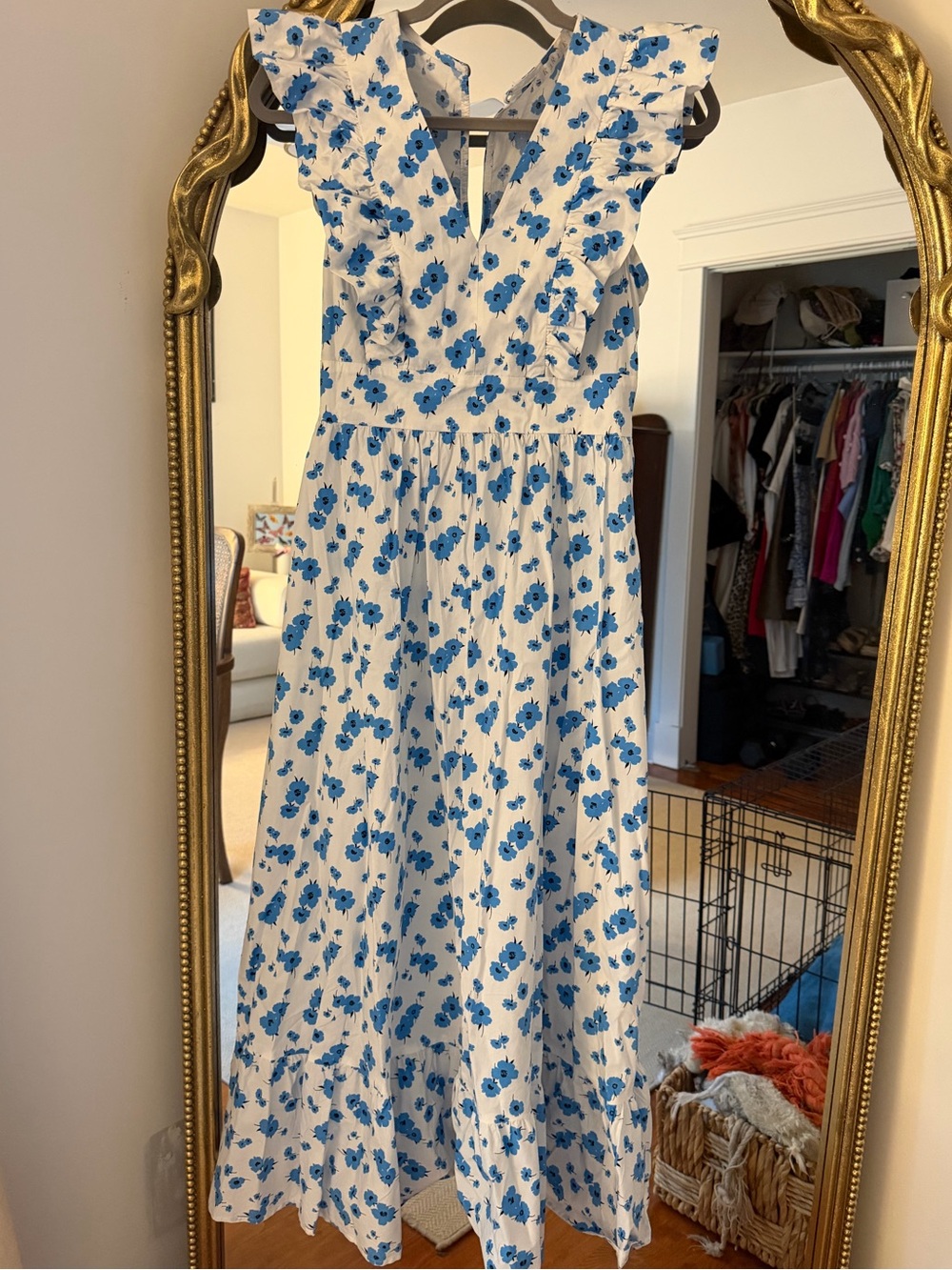 Karlie White Midi Dress with Blue Floral Print